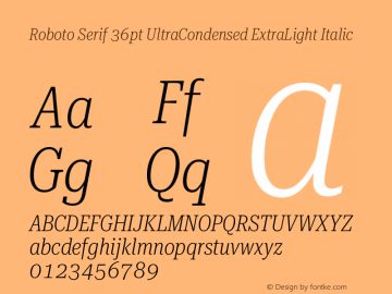 Roboto Serif 36pt UltraCondensed ExtraLight Italic Version 1.004图片样张