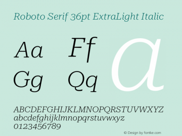 Roboto Serif 36pt ExtraLight Italic Version 1.004图片样张