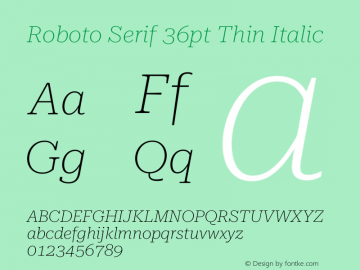 Roboto Serif 36pt Thin Italic Version 1.004图片样张