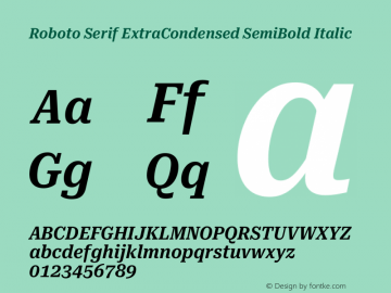 Roboto Serif ExtraCondensed SemiBold Italic Version 1.004图片样张