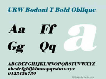 URW Bodoni T Bold Narrow Oblique Version 001.005图片样张