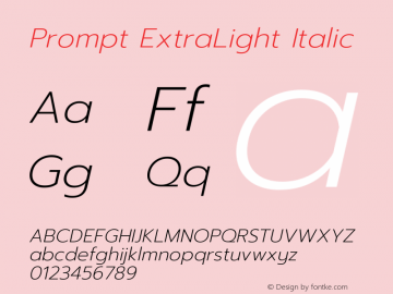 Prompt ExtraLight Italic Version 1.000图片样张