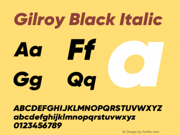 Gilroy-BlackItalic Version 1.000;PS 001.000;hotconv 1.0.88;makeotf.lib2.5.64775图片样张