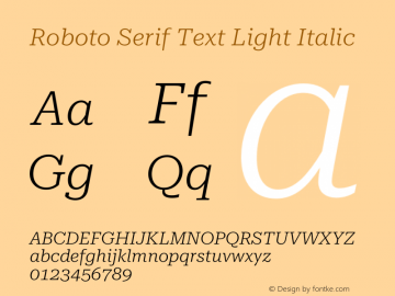 Roboto Serif Text Light Italic Version 1.001 2018图片样张