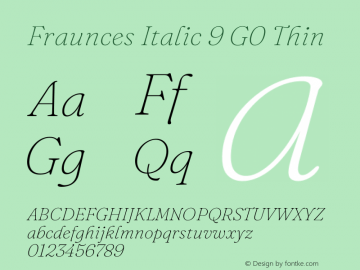 Fraunces Italic 9 G0 Thin Version 1.000图片样张