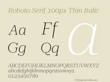 Roboto Serif 100px Thin Italic Version 1.003图片样张