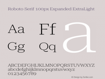 Roboto Serif 100px Expanded ExtraLight Version 1.003图片样张