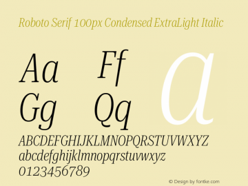 Roboto Serif 100px Condensed ExtraLight Italic Version 1.003图片样张