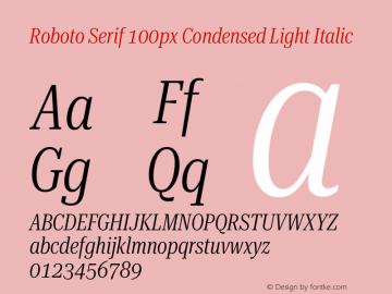 Roboto Serif 100px Condensed Light Italic Version 1.003图片样张