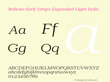Roboto Serif 100px Expanded Light Italic Version 1.003图片样张