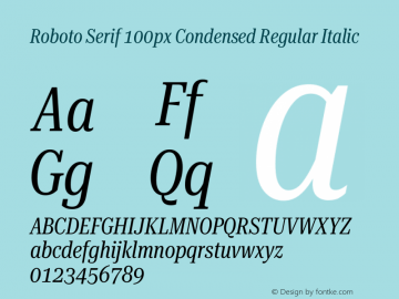 Roboto Serif 100px Condensed Regular Italic Version 1.003图片样张