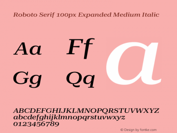 Roboto Serif 100px Expanded Medium Italic Version 1.003图片样张