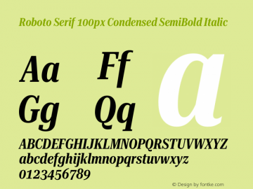 Roboto Serif 100px Condensed SemiBold Italic Version 1.003图片样张