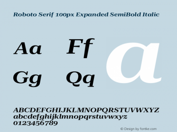 Roboto Serif 100px Expanded SemiBold Italic Version 1.003图片样张