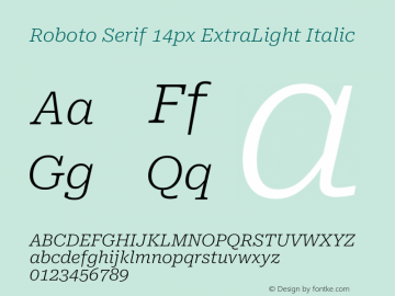 Roboto Serif 14px ExtraLight Italic Version 1.003图片样张