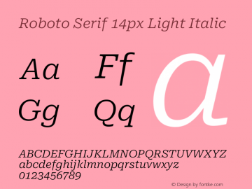 Roboto Serif 14px Light Italic Version 1.003图片样张