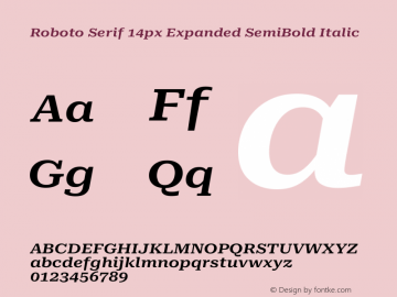 Roboto Serif 14px Expanded SemiBold Italic Version 1.003图片样张