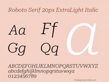 Roboto Serif 20px ExtraLight Italic Version 1.003图片样张