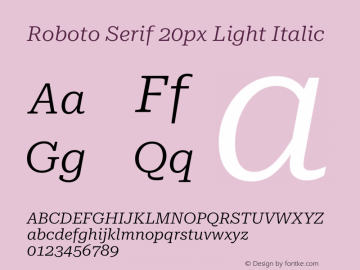 Roboto Serif 20px Light Italic Version 1.003图片样张