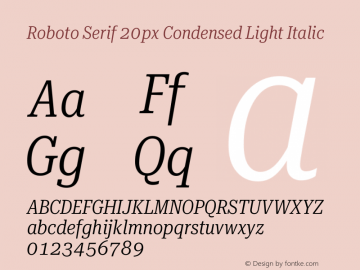 Roboto Serif 20px Condensed Light Italic Version 1.003图片样张