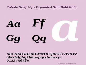 Roboto Serif 20px Expanded SemiBold Italic Version 1.003图片样张