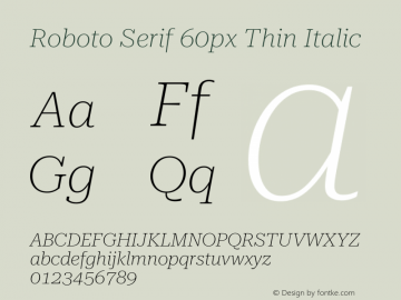 Roboto Serif 60px Thin Italic Version 1.003图片样张