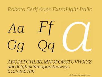 Roboto Serif 60px ExtraLight Italic Version 1.003图片样张