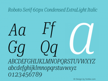 Roboto Serif 60px Condensed ExtraLight Italic Version 1.003图片样张