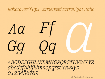 Roboto Serif 8px Condensed ExtraLight Italic Version 1.003图片样张