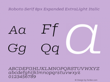 Roboto Serif 8px Expanded ExtraLight Italic Version 1.003图片样张