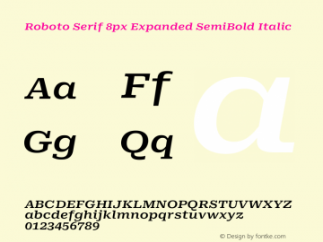 Roboto Serif 8px Expanded SemiBold Italic Version 1.003图片样张