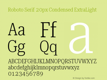 Roboto Serif 20px Condensed ExtraLight Version 1.004图片样张