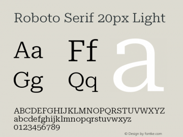 Roboto Serif 20px Light Version 1.004图片样张