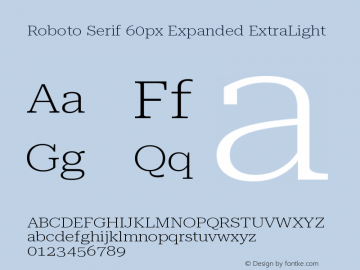 Roboto Serif 60px Expanded ExtraLight Version 1.004图片样张