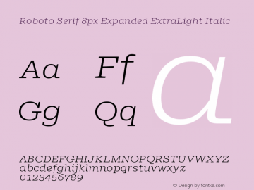 Roboto Serif 8px Expanded ExtraLight Italic Version 1.004图片样张