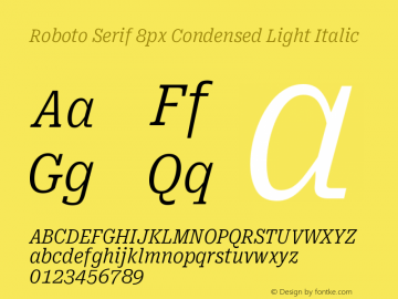 Roboto Serif 8px Condensed Light Italic Version 1.004图片样张