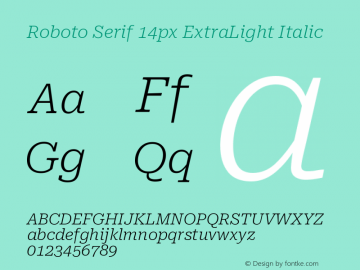 Roboto Serif 14px ExtraLight Italic Version 1.004图片样张