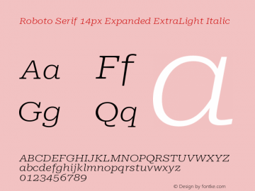 Roboto Serif 14px Expanded ExtraLight Italic Version 1.004图片样张