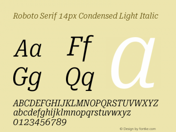 Roboto Serif 14px Condensed Light Italic Version 1.004图片样张