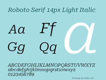 Roboto Serif 14px Light Italic Version 1.004图片样张
