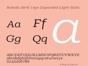 Roboto Serif 14px Expanded Light Italic Version 1.004图片样张