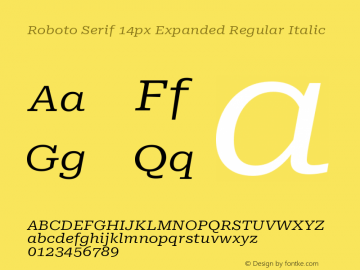 Roboto Serif 14px Expanded Regular Italic Version 1.004图片样张