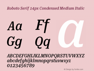 Roboto Serif 14px Condensed Medium Italic Version 1.004图片样张