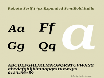 Roboto Serif 14px Expanded SemiBold Italic Version 1.004图片样张