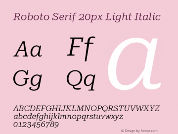 Roboto Serif 20px Light Italic Version 1.004图片样张