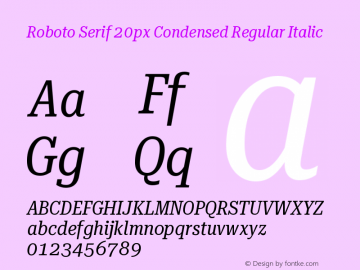 Roboto Serif 20px Condensed Regular Italic Version 1.004图片样张