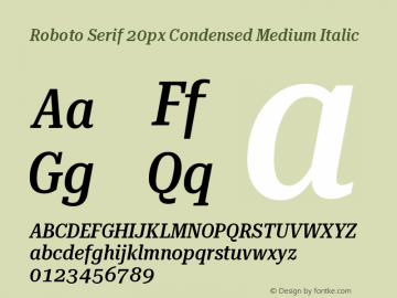 Roboto Serif 20px Condensed Medium Italic Version 1.004图片样张