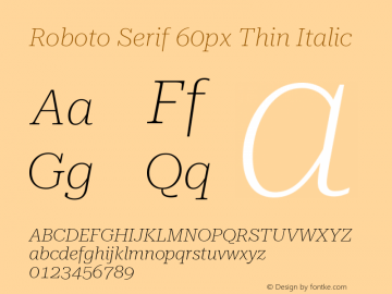 Roboto Serif 60px Thin Italic Version 1.004图片样张