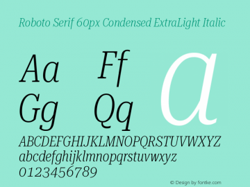 Roboto Serif 60px Condensed ExtraLight Italic Version 1.004图片样张