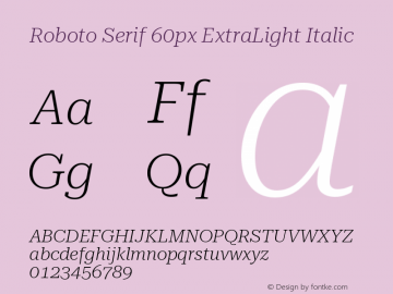 Roboto Serif 60px ExtraLight Italic Version 1.004图片样张